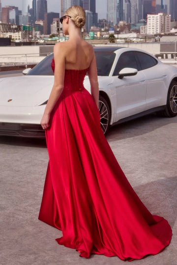 Regal Ballgown Sweetheart Strapless Satin Long Beaded Corset Prom Dress