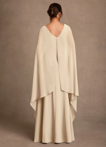 Sheath Asymmetric Neck Chiffon Floor Length Cape Sleeve Maxi Dress