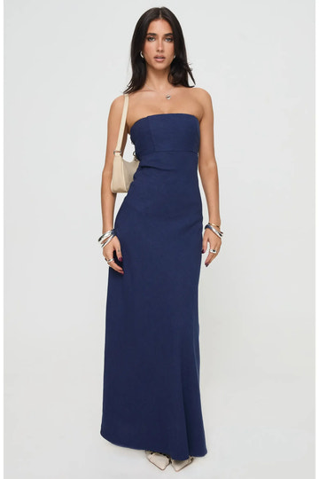 Relaxed Fit Flared Strapless Smocked Back Cutout Floor-Length Maxi Casual Formal Dress