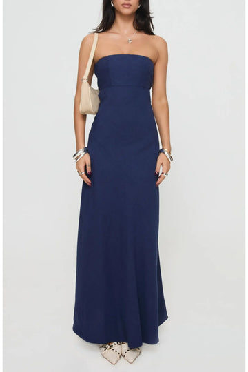 Relaxed Fit Flared Strapless Smocked Back Cutout Floor-Length Maxi Casual Formal Dress