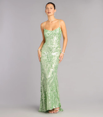 Mermaid Scoop Neck Spaghetti Strap Lace Up Evening Dress Floor Length Prom Gown