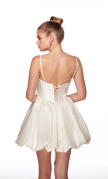 Romantic A-Line Cowl-Neck Satin Homecoming Dress Corset Bubble Mini Cocktail Dress