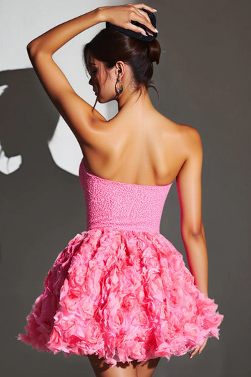 Romantic A-Line Strapless Textured Homecoming Dress with 3D Floral Skirt
