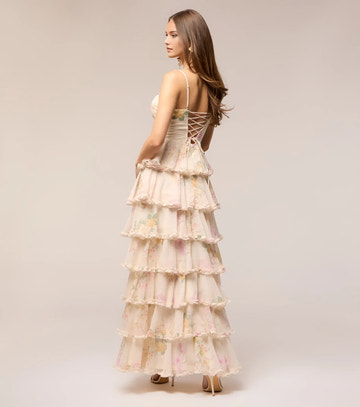 Romantic A-Line Sweetheart Sleeveless Chiffon Maxi Tiered Ruffled Prom Dress Lace-Up Garden Party Dress