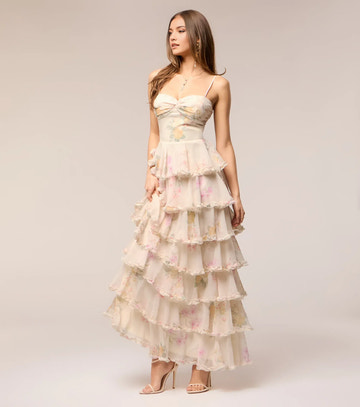 Romantic A-Line Sweetheart Sleeveless Chiffon Maxi Tiered Ruffled Prom Dress Lace-Up Garden Party Dress