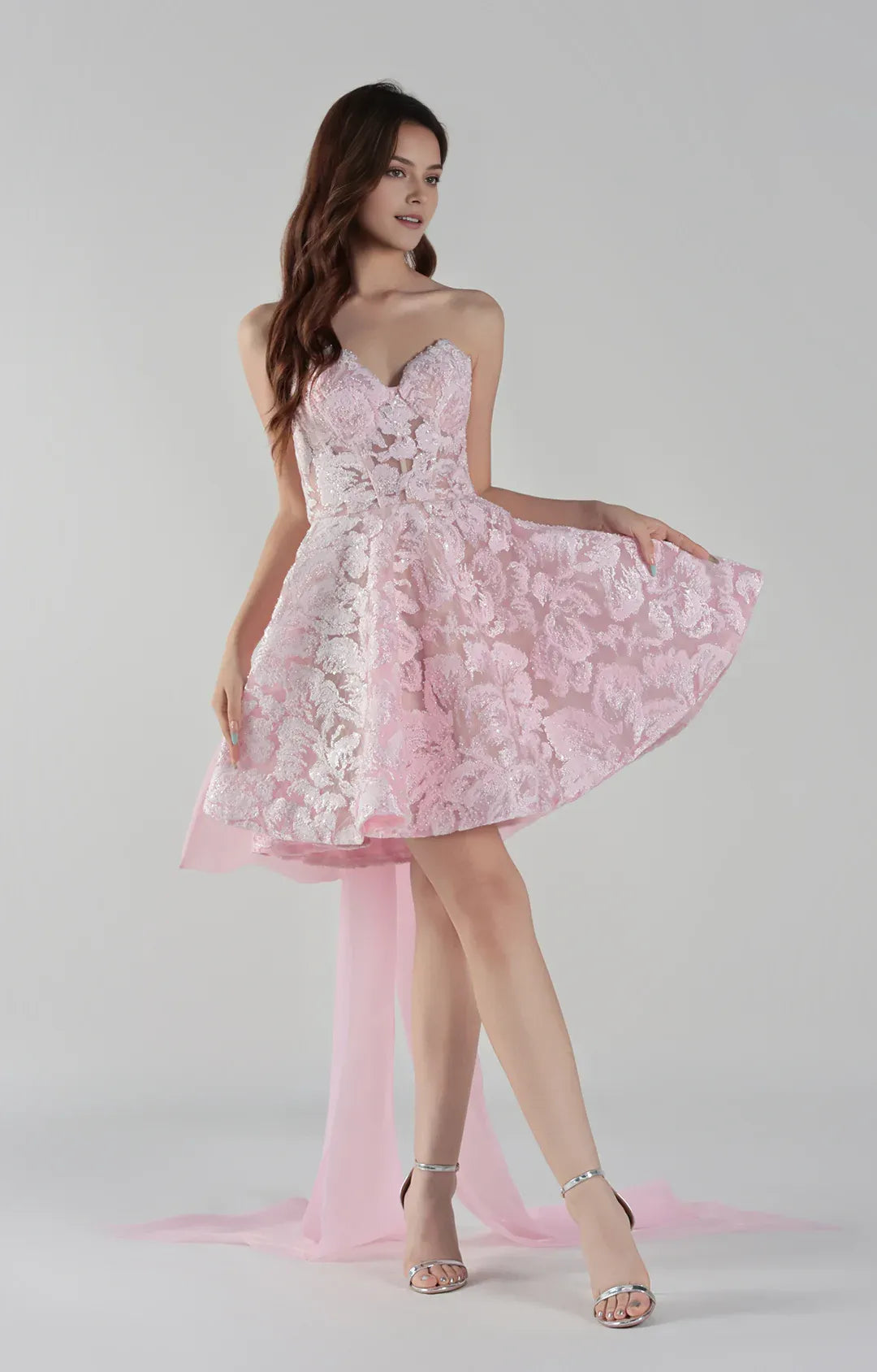 short dress with train Strapless Lace Train Short Homecoming Party Dress – VEDRESS