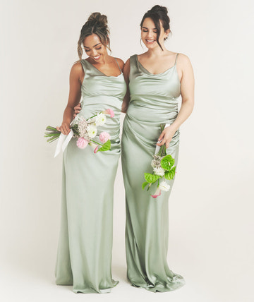 Elegant One-Shoulder Satin Formal Gown for Wedding Guest Cowl Asymmetrical Satin Bridesmaid Dress Bridesmaid Dresses Maxi Dress