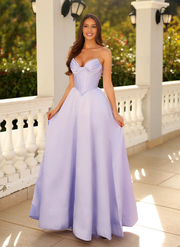 A-line Satin Strapless Sweetheart Corset Ball Gown Prom Dress