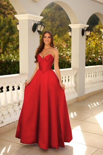 A-line Satin Strapless Sweetheart Corset Ball Gown Prom Dress