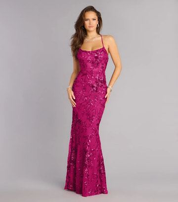 Glamorous Sequin Mermaid Spaghetti Strap Backless Evening Dress