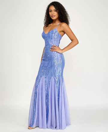 Vestido de noche largo de lentejuelas con patrón de sirena, escote corazón y bajo de tul para baile de graduación