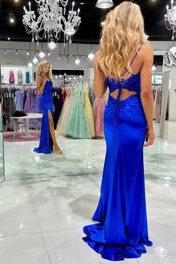 Sequin Lace Mermaid Sweetheart Sleeveless Lace-Up Floor-Length Prom Gown