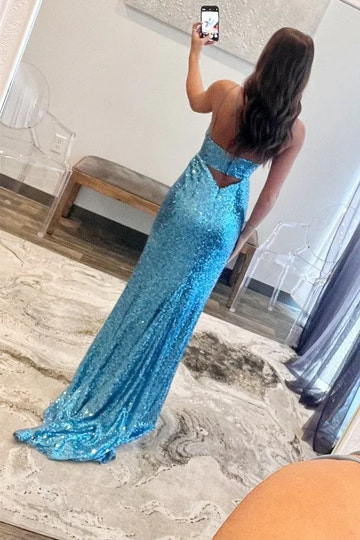 Sequin Mermaid Sweetheart Sleeveless Backless Floor-Length Prom Gown