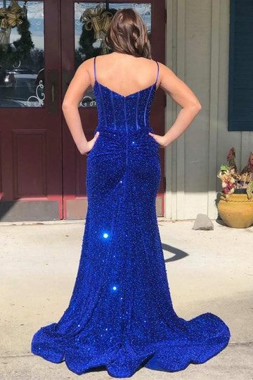 Sequin Mermaid Sweetheart Sleeveless Backless Floor-Length Prom Gown
