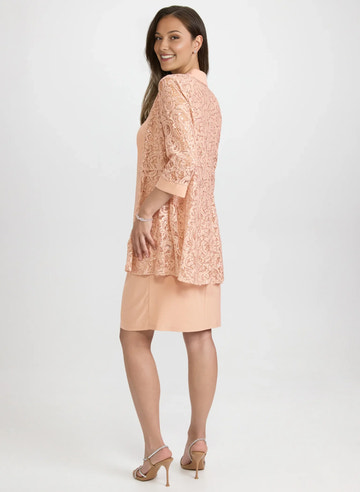Sheath Round Neck Jersey Midi Mother of the Bride Dress with Lace Jacket Set