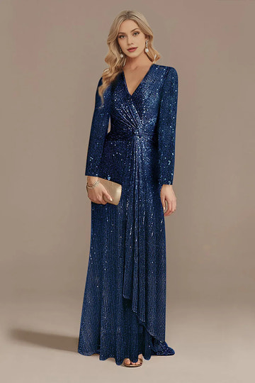 Stunning Sheath Vneck Sequin Maxi Twist Ruched EveningGown