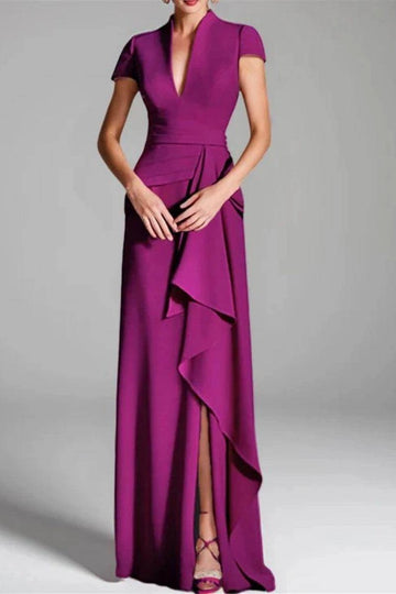 Slim Mermaid Stand Collar Short Sleeve Zip Back Floor Length Mother Of The Bride Dress