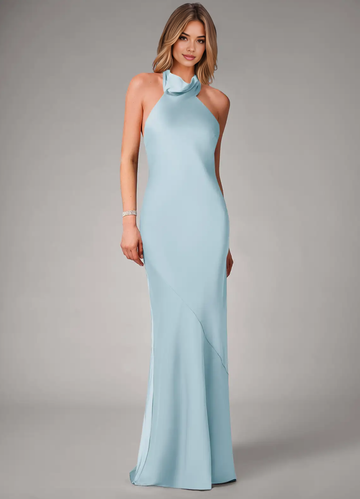 Elegant Open Back Evening Dress Halter Neck Mermaid Bridesmaid Dresses with Dramatic Back Bow