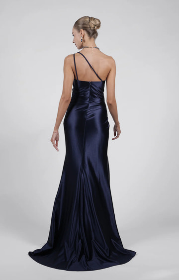 Sleek Mermaid Asymmetrical Sleeveless Satin Floor-Length HighSlit Evening Dress