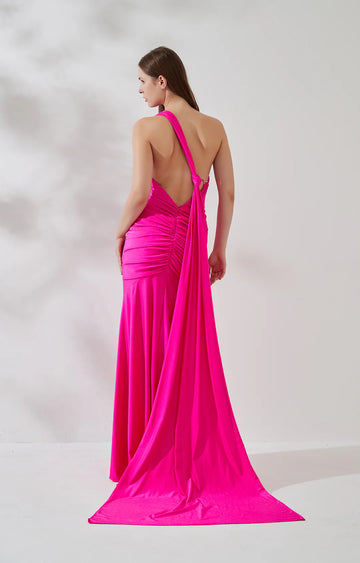 Sleek Mermaid OneShoulder Sleeveless Jersey Floor-Length Draped Evening Dress