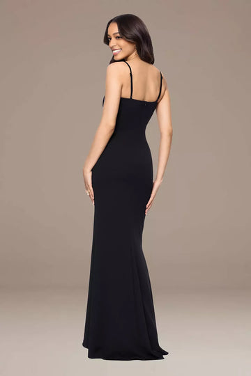 Sleek Mermaid Plunge Spaghetti Crepe Long Hardware Evening Dress