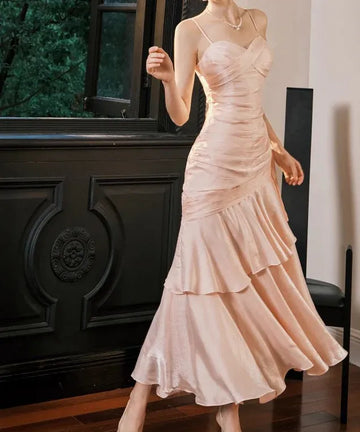 Slim Fit Mermaid Sweetheart Satin Maxi Prom Dress Layered Evening Party Dress