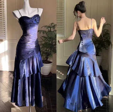 Slim Fit Mermaid Sweetheart Satin Maxi Prom Dress Layered Evening Party Dress