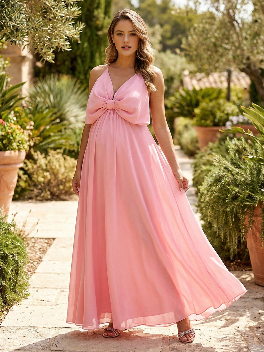 Soft-A-Line-Halter-Spaghetti-Strap-Zipper-Back-Long-Bridesmaid-Dress