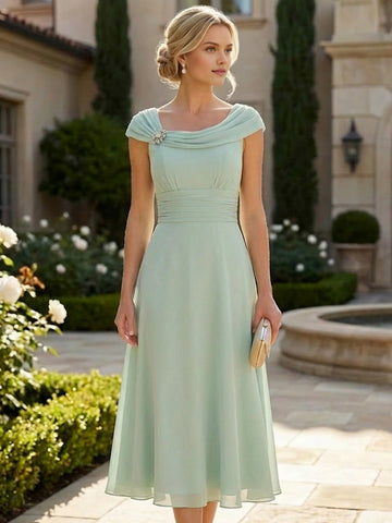 vedress sage green a line floor length wedding guest dress stand collar cap sleeve satin chiffon gown