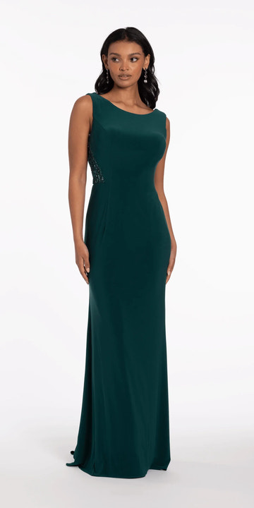 Sophisticated Mermaid Round Neck Mother of the Bride Dress Floor Length BeadedSide CowlBack Formal Evening Dress