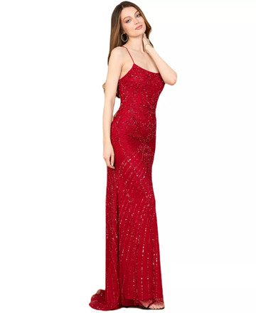 Sparkling Mermaid Scoop-Neck Beaded Floor-Length Evening Gown with Lace-Up Back