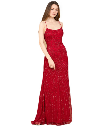 Sparkling Mermaid Scoop-Neck Beaded Floor-Length Evening Gown with Lace-Up Back