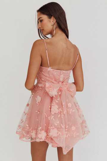 Cute A-line Square Neck Spaghetti Strap Tulle Homecoming Dress With 3D Floral & Bow Back