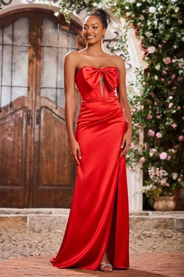 Vestido de fiesta formal de satén con corsé, cola de sirena, escote corazón, sin tirantes y abertura