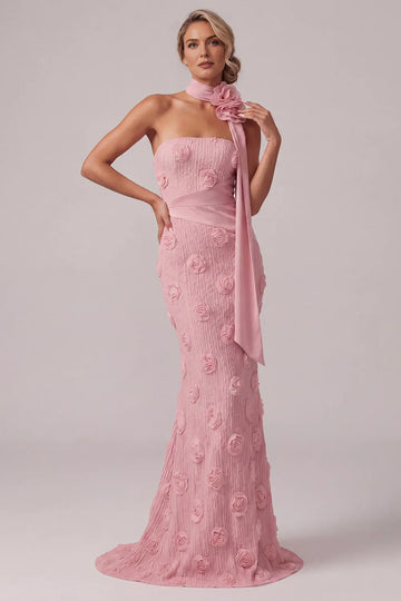 Elegant Mermaid Strapless Floor-Length Mother of the Bride Dress Floral Formal Gown