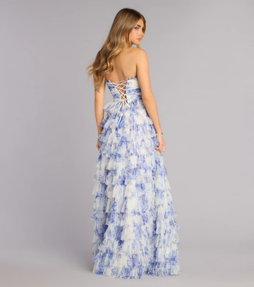 Vestido de Fiesta Largo con Abertura Alta, Línea A, Estilo Princesa, Elegante, Escote Palabra de Honor, con Capas de Tul Floral
