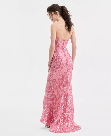 Gorgeous Strapless Sequin Evening Dress Mermaid Gown With Notched Neck