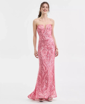 Gorgeous Strapless Sequin Evening Dress Mermaid Gown With Notched Neck