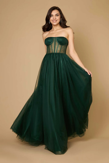 Strapless Tulle Corset Lace-Up Back A-Line Formal Prom Dress Bridal Gown
