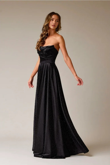 Stunning A-Line Strapless Sleeveless Satin Floor-Length Glitter Cowl Draped Evening Dress