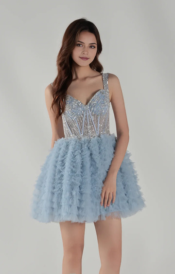 Stunning ALine Sweetheart Tulle Short Sequin Corset Puffy Homecoming Dress