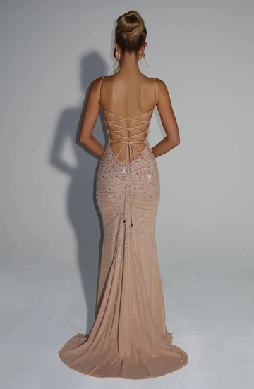 Stunning Lace-Up Back Mermaid Gown with Sparkling Rhinestones Evening Dress
