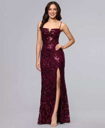 Stunning Mermaid Spaghetti Strap Sequin Lace Long Corset Evening Gown With Hight Slit