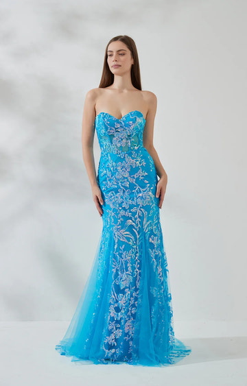Stunning Mermaid Strapless Sleeveless Tulle Floor-Length LaceUp Prom Dress