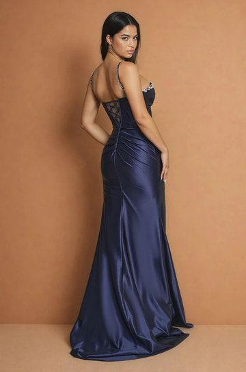 Glamorous Sweetheart Satin Beaded Lace-Up Mermaid Gown Formal Evening Dress