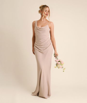 Cowl Asymmetrical Chiffon Bridesmaid Dress Elegant Sleeveless With Draped Neckline Pleated Waist Party Wedding Guest Dresses