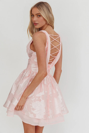 Vestido de jacquard sin mangas con cuello vuelto escalonado para fiesta de graduación, vestido corto de cóctel con espalda con cordones