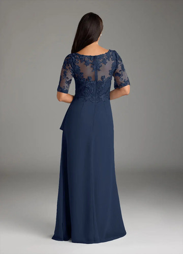 Elegant V-Neck Half-Sleeve Lace Chiffon Maxi Ruffle Mother of the Bride Dress