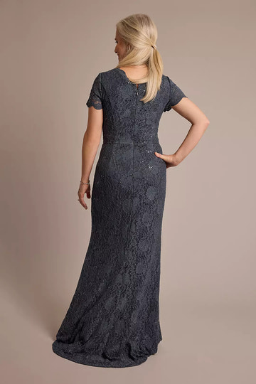 Elegant Slim Fit V-Neck Short Sleeve Lace Sequin Evening Gown Mother of the Bride Dress