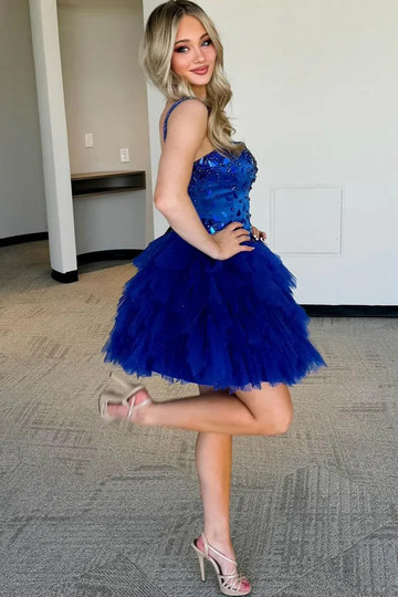 Vibrant Royal A-line Square Spaghetti Strap Zip Back Mini Homecoming Dress